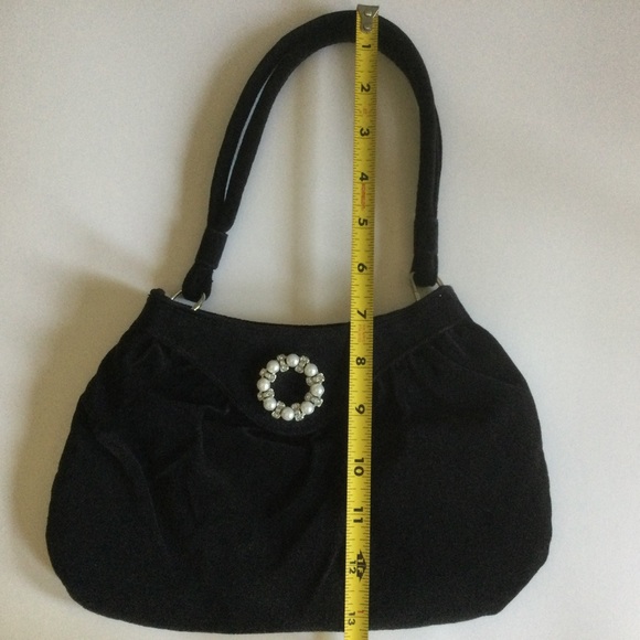 Black Velvet Mini Bag With Silver Pearl & Rhinestone Embellishment - Picture 5 of 5